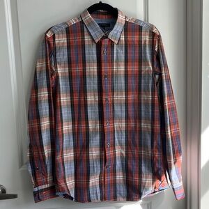Banana Republic Men's Plaid Shirt - Red, Blue, and Brown